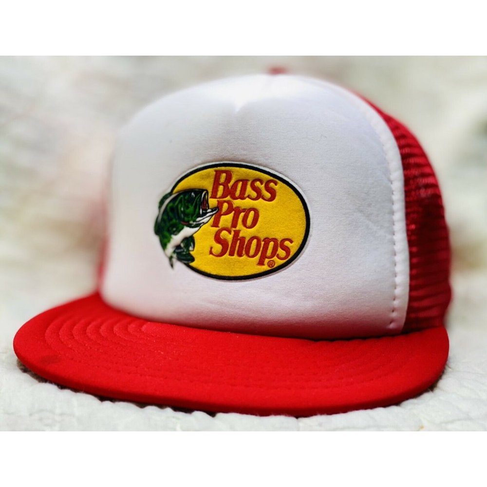 Vintage Bass Pro Trucker Mesh Foam Snap Cap Vintage Red Boys Retro Red White